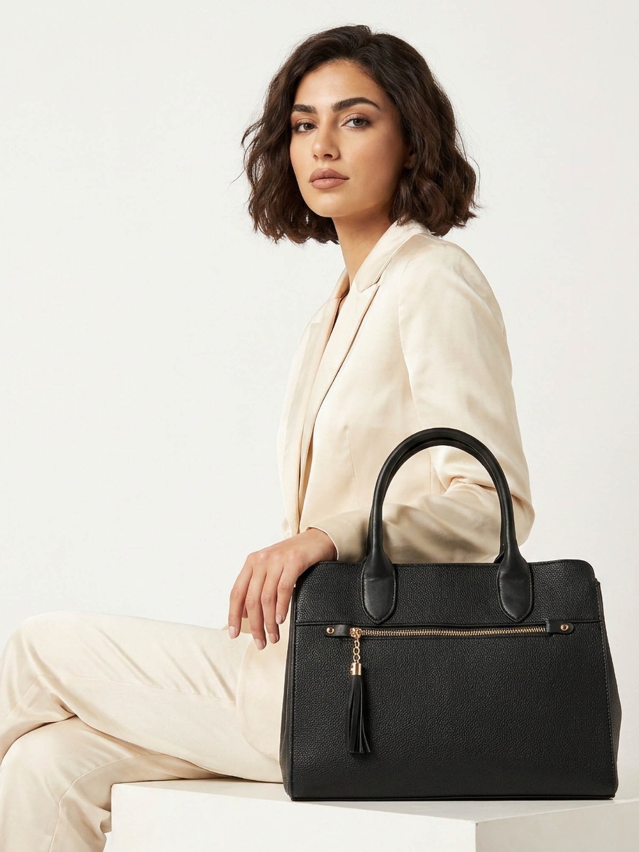 Textured Tote Bag with Crossbody Bag and Pouch