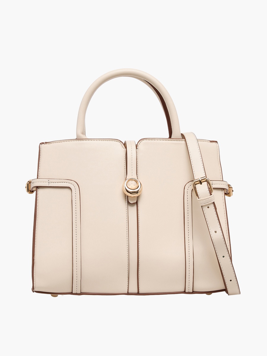 Solid Tote Bag with Detachable Strap
