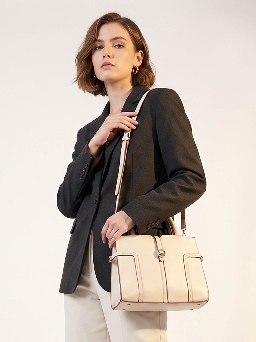 Solid Tote Bag with Detachable Strap