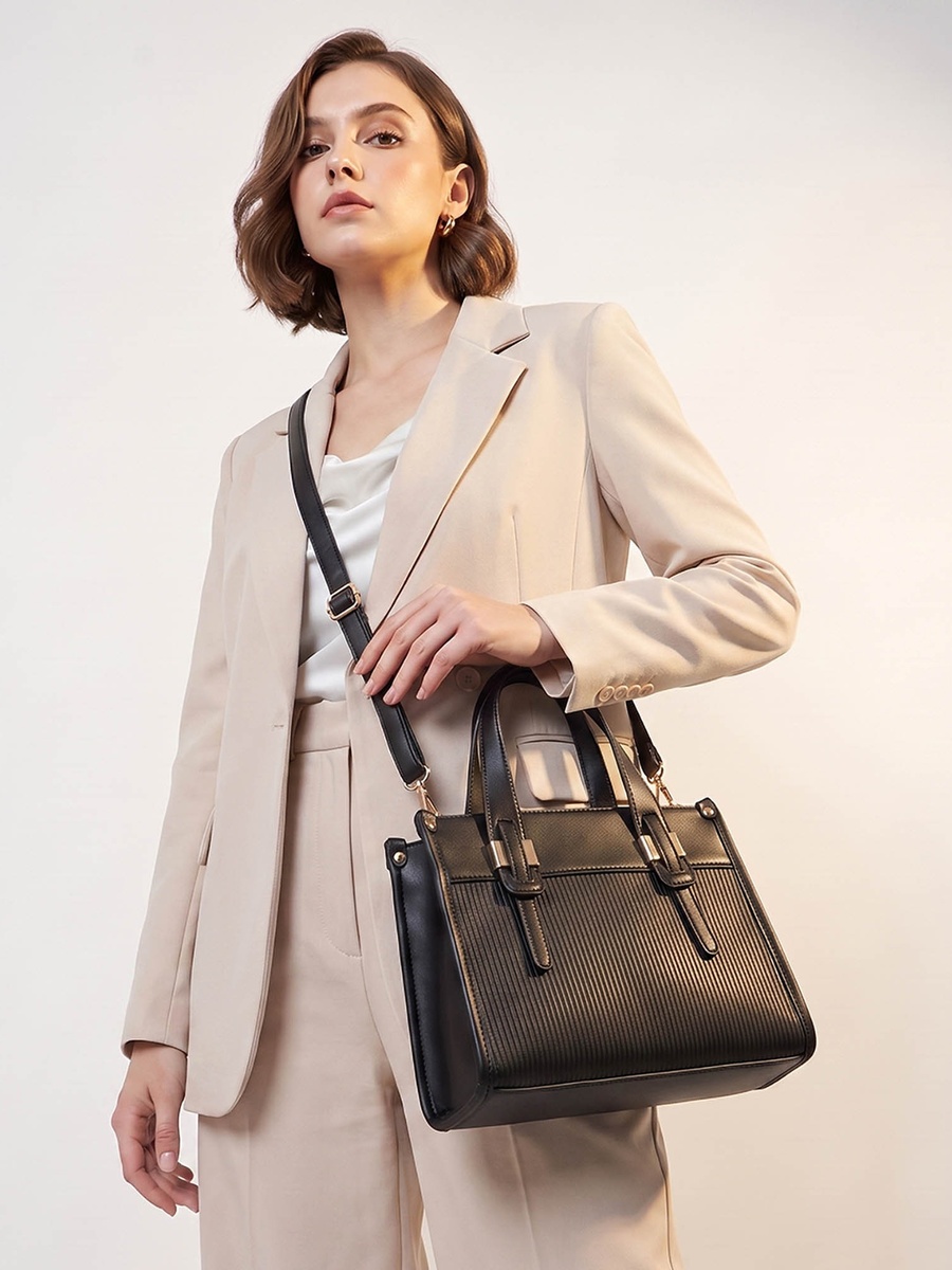 Textured Tote Bag with Detachable Strap