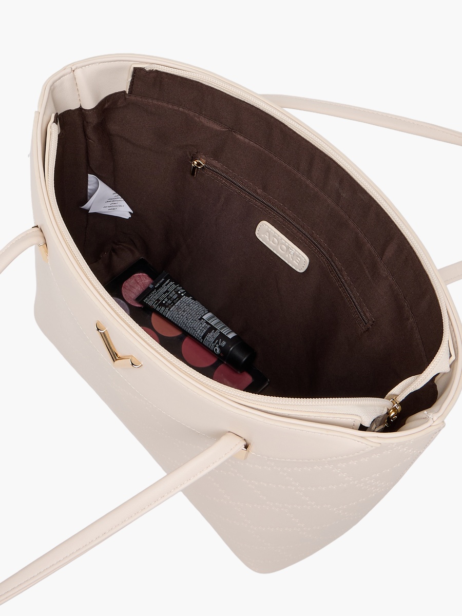 Quilted Tote Bag with Zip Closure