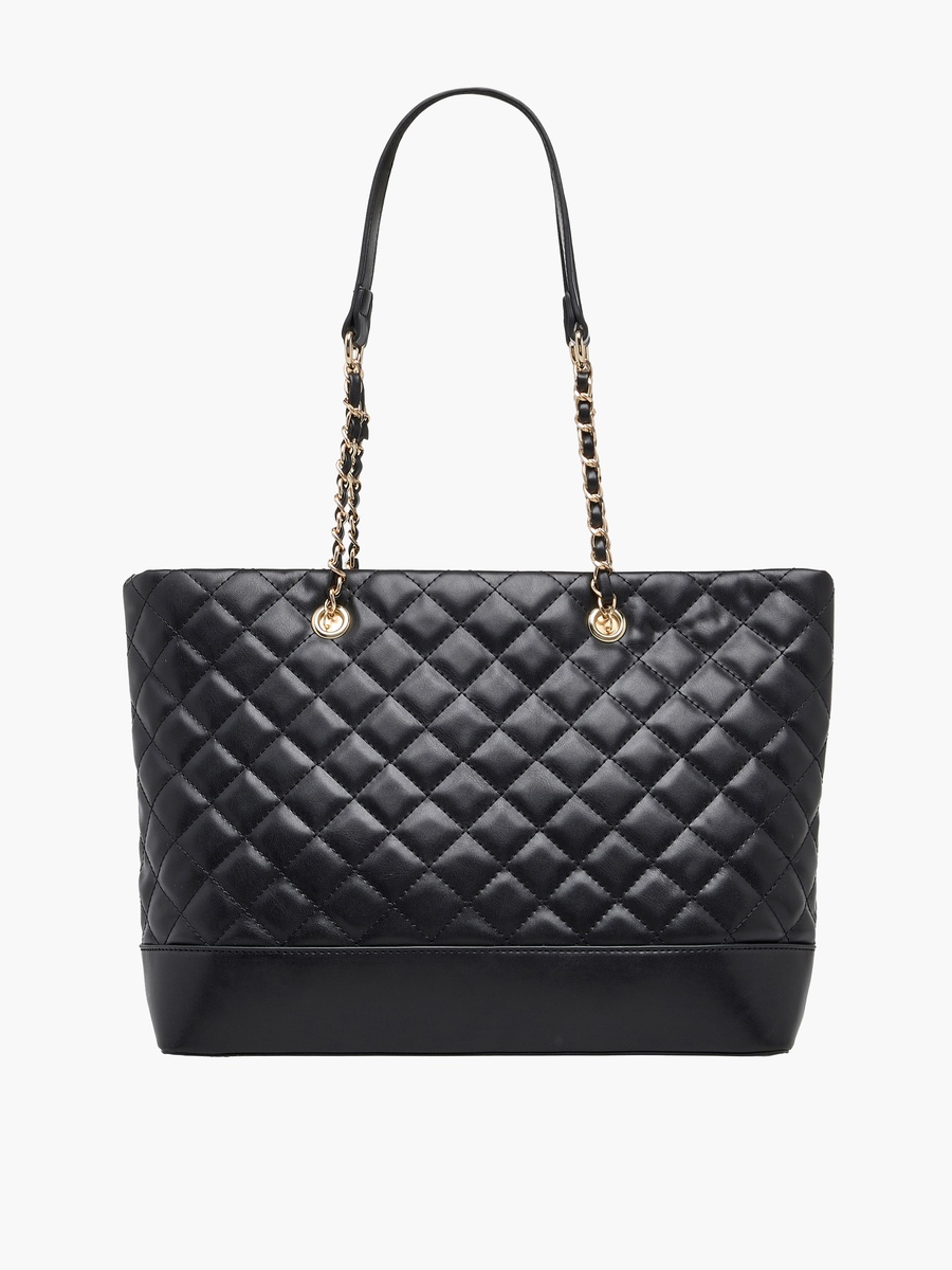 Quilted Tote Bag with Zip Closure