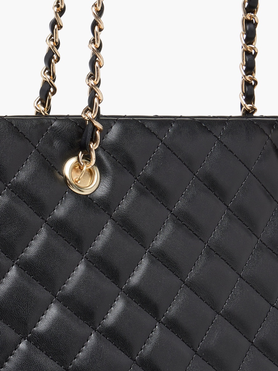 Quilted Tote Bag with Zip Closure