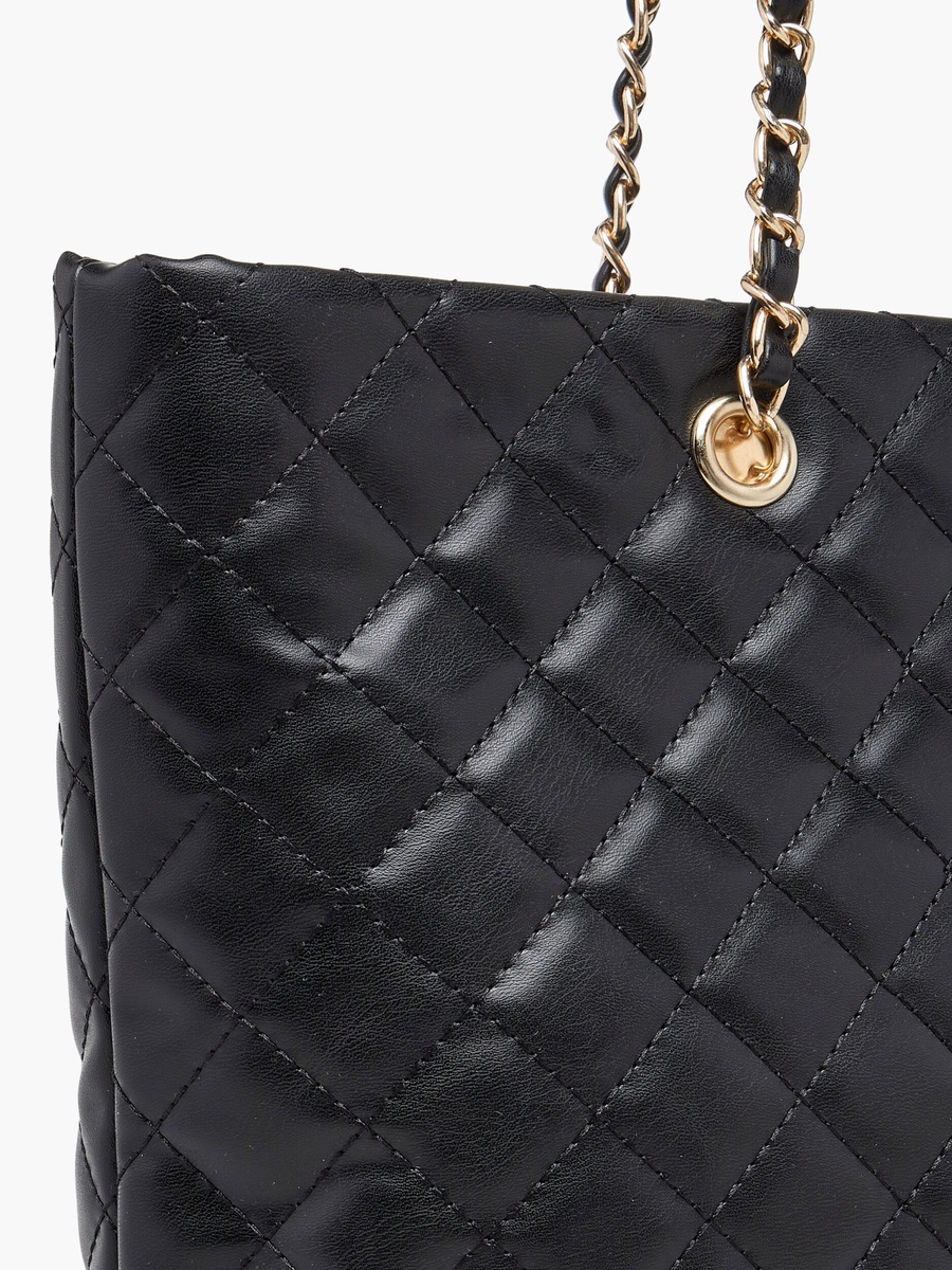 Quilted Tote Bag with Zip Closure