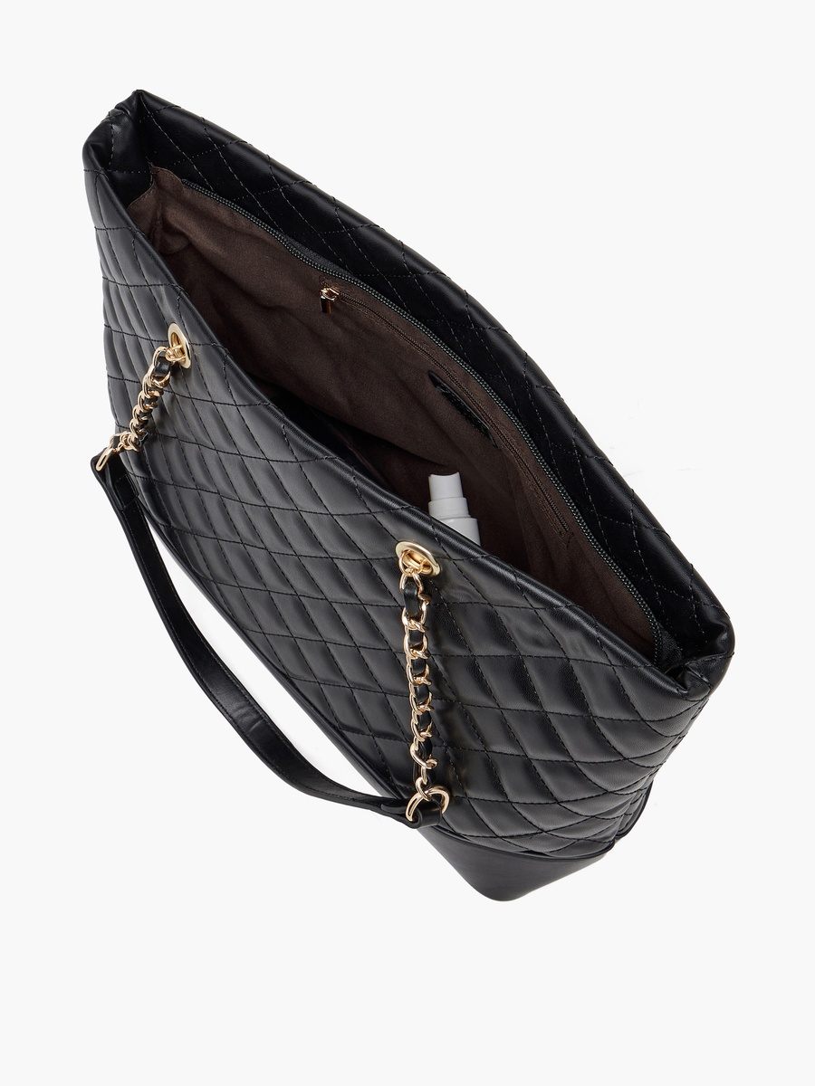 Quilted Tote Bag with Zip Closure
