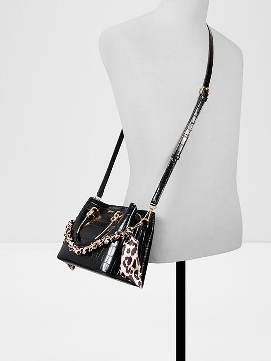 Calanthe Croc Textured Double Handle Satchel Bag with Magnetic Closure and Strap