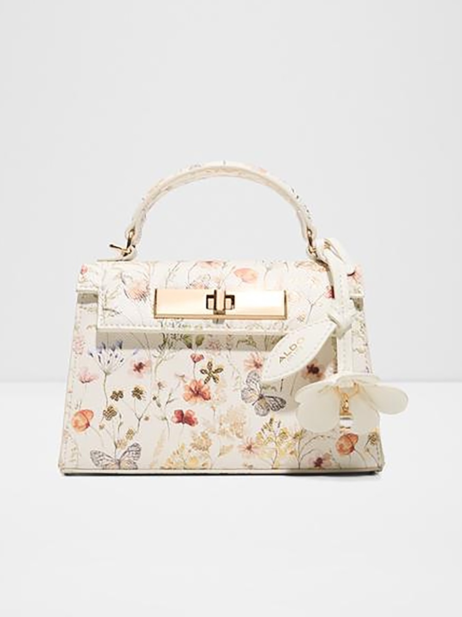 Leora Floral Print Top Handle Mini Satchel Bag with Twist Lock Closure and Chain Strap
