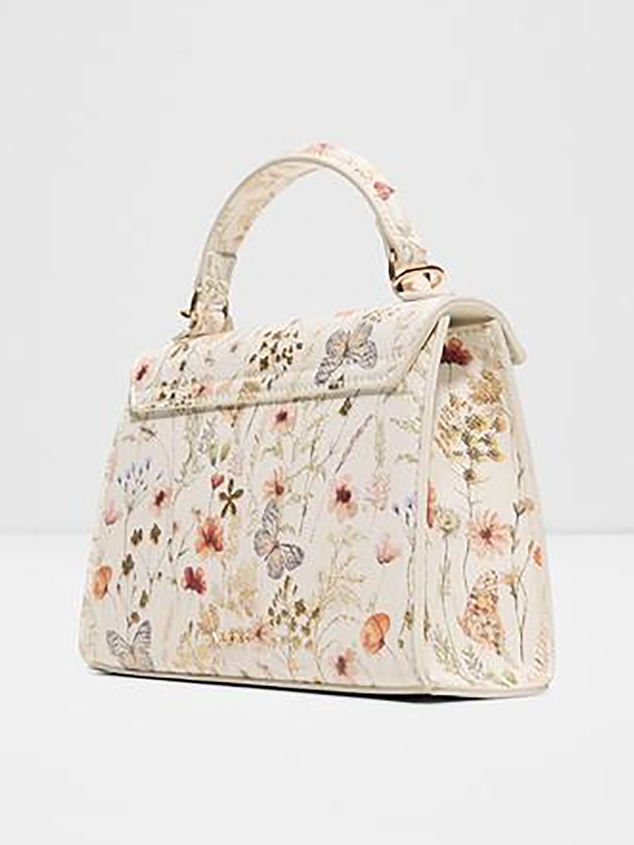Leora Floral Print Top Handle Mini Satchel Bag with Twist Lock Closure and Chain Strap