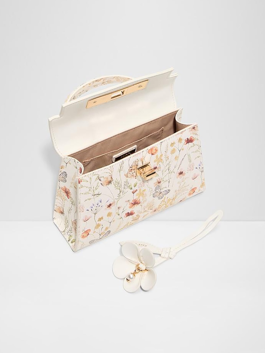 Leora Floral Print Top Handle Mini Satchel Bag with Twist Lock Closure and Chain Strap