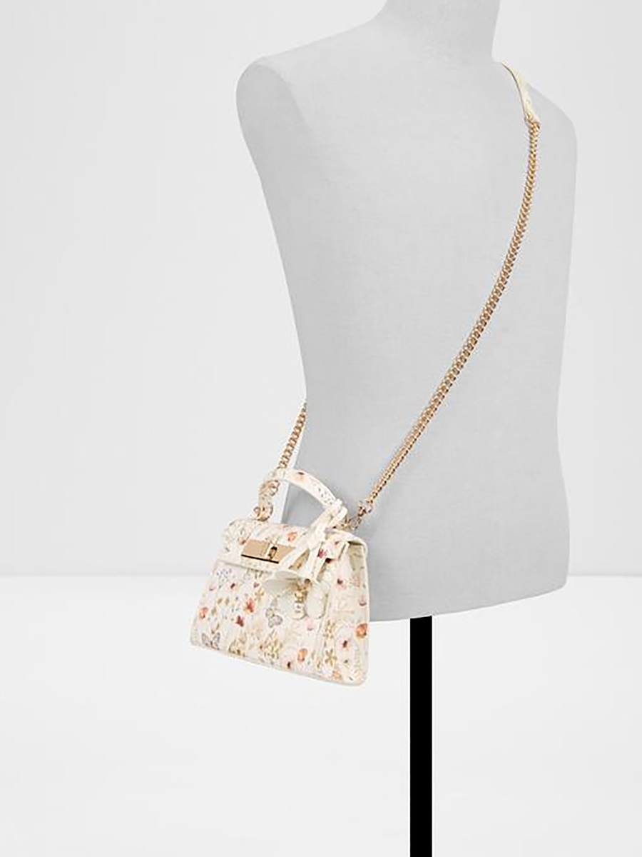 Leora Floral Print Top Handle Mini Satchel Bag with Twist Lock Closure and Chain Strap