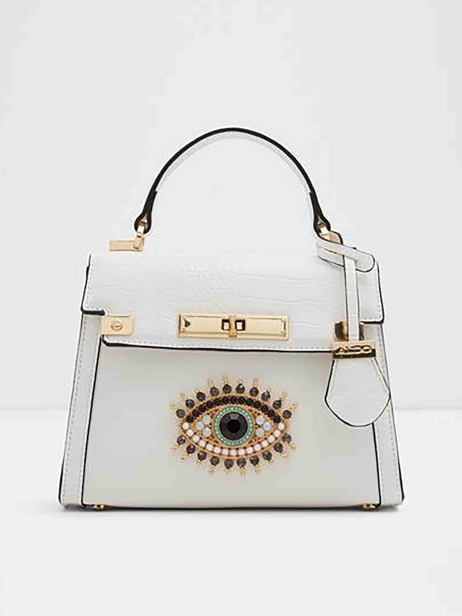 Javanany Embellishment Top Handle Satchel Bag with Twist Lock Closure and Chain Strap
