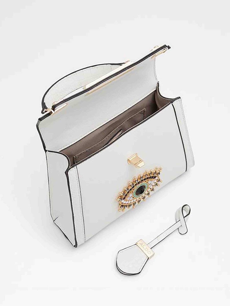 Javanany Embellishment Top Handle Satchel Bag with Twist Lock Closure and Chain Strap