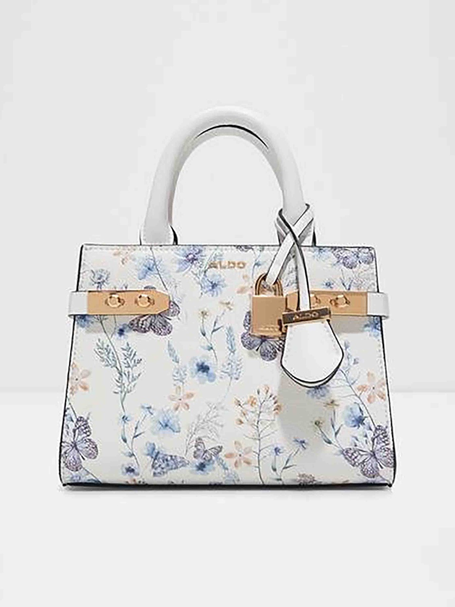 Lisbon Floral Print Double Handle Satchel Bag with Zip Closure and Adjustable Strap