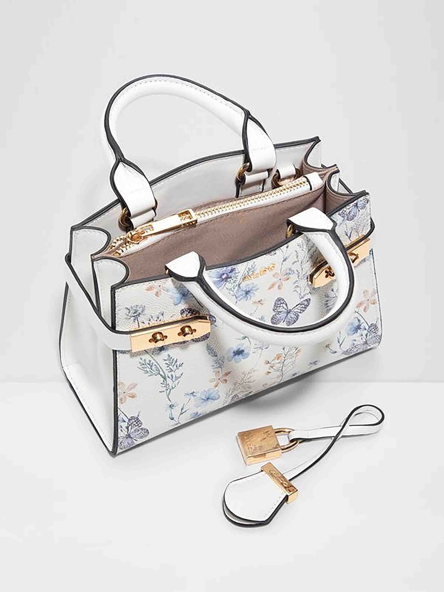 Lisbon Floral Print Double Handle Satchel Bag with Zip Closure and Adjustable Strap