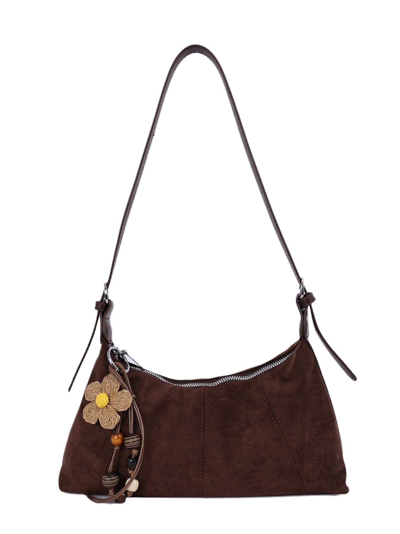 Coffee Brown Solid Shoulder Bag with Zip