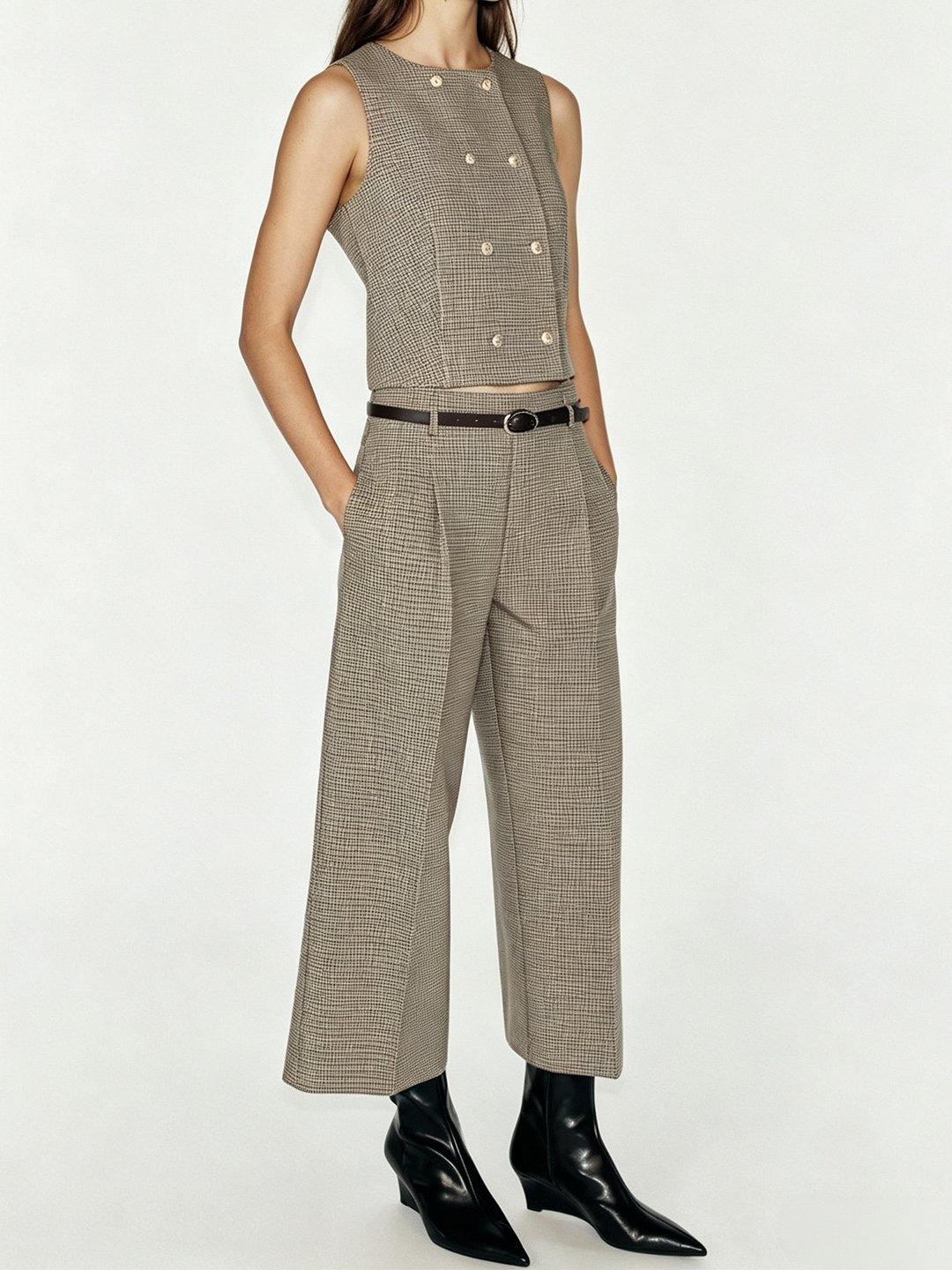 Multi Checked Wide Leg Pants