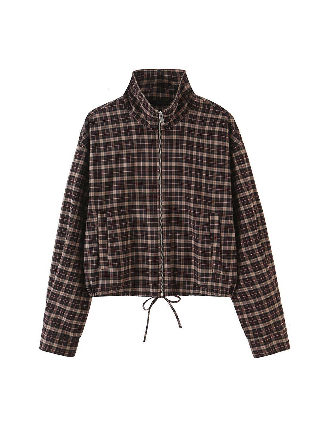 Multi-Plaid Cropped Windbreaker Jacket