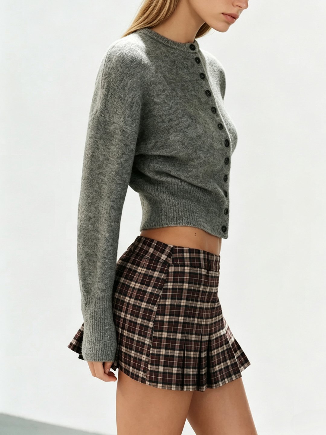 Multi Checked Skater Mini Skirt