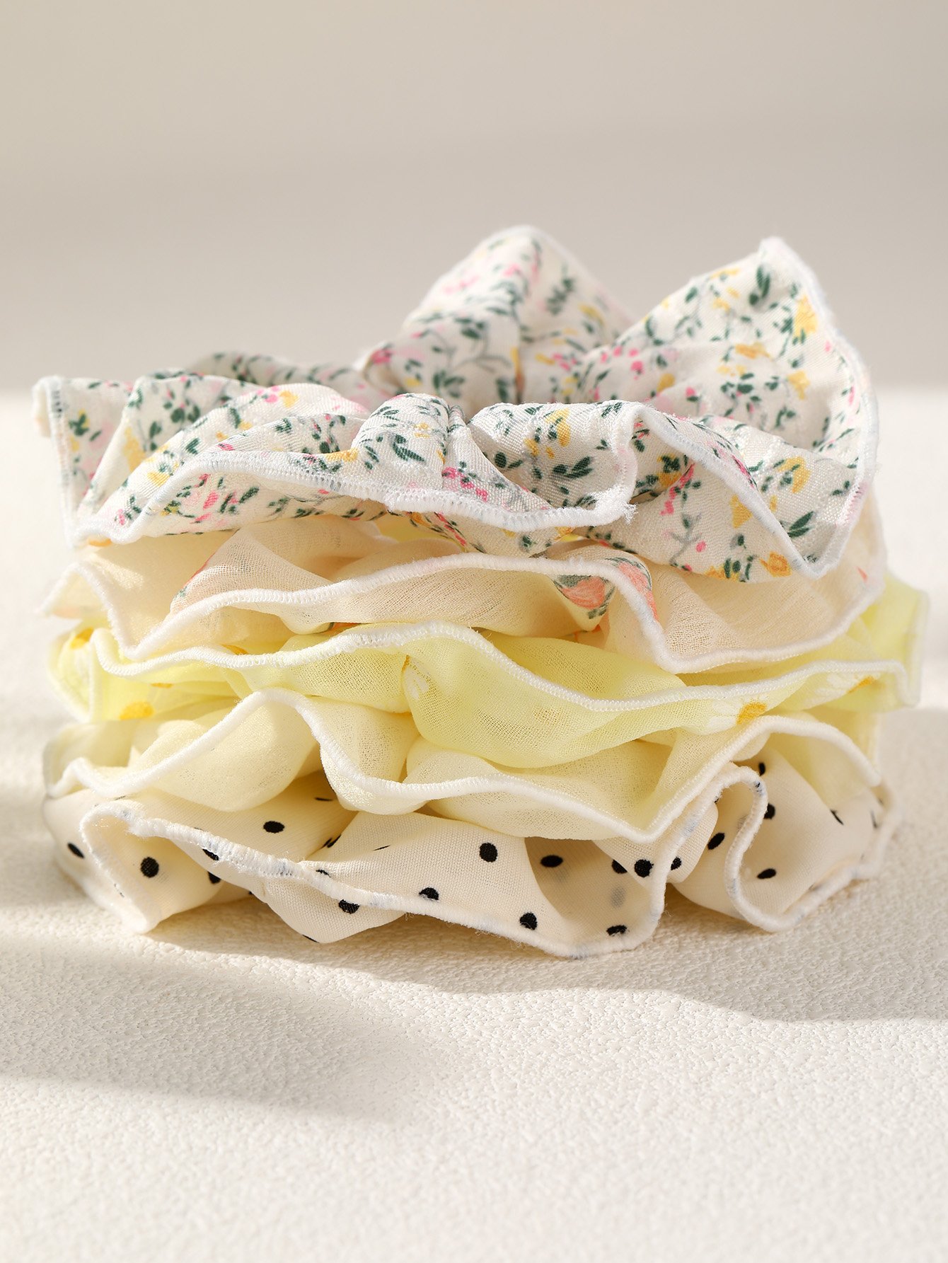 Floral and Polka Dot Scrunchie Set - 5 Pcs