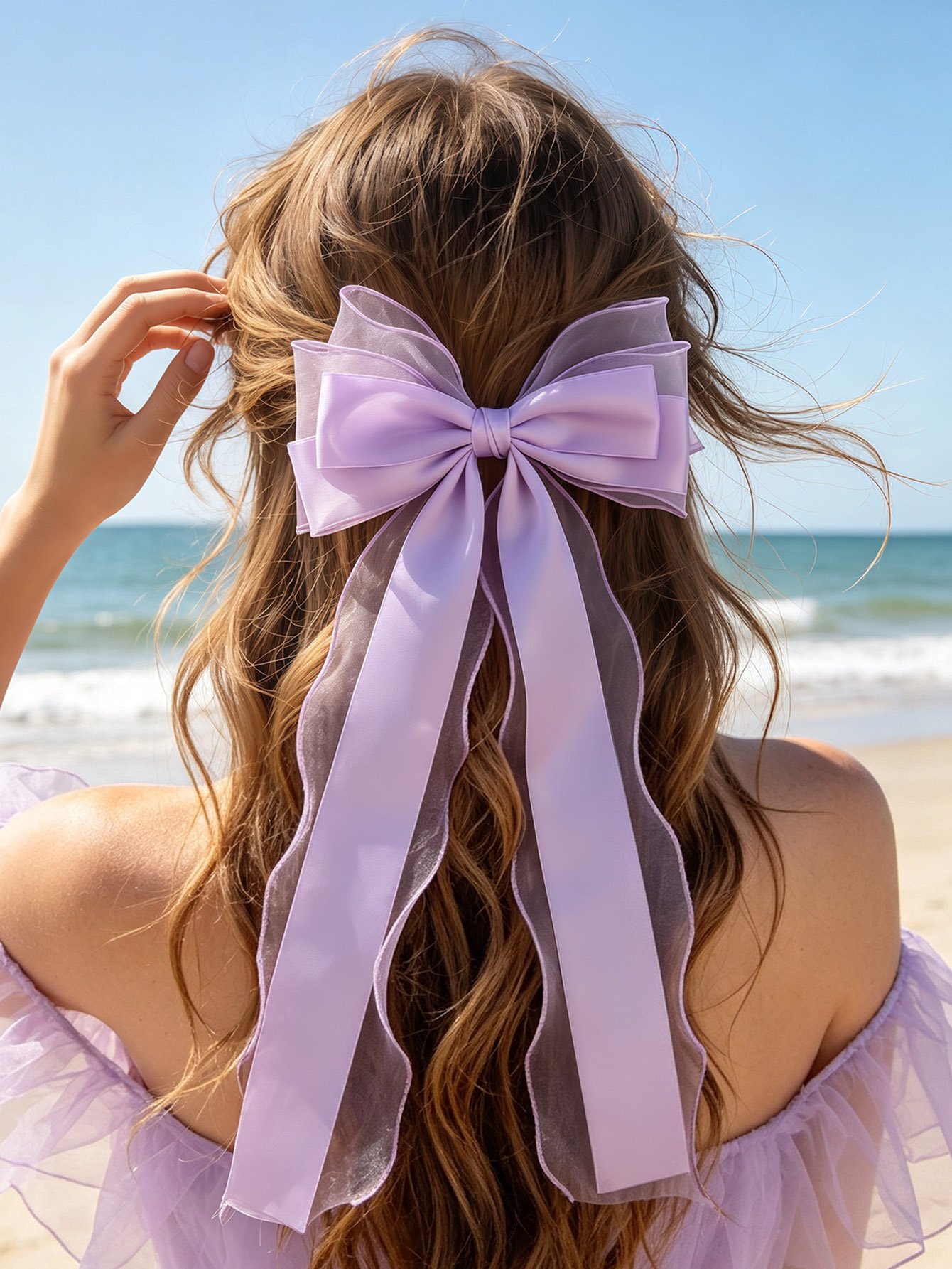 Purple Organza Bow Hair Clip