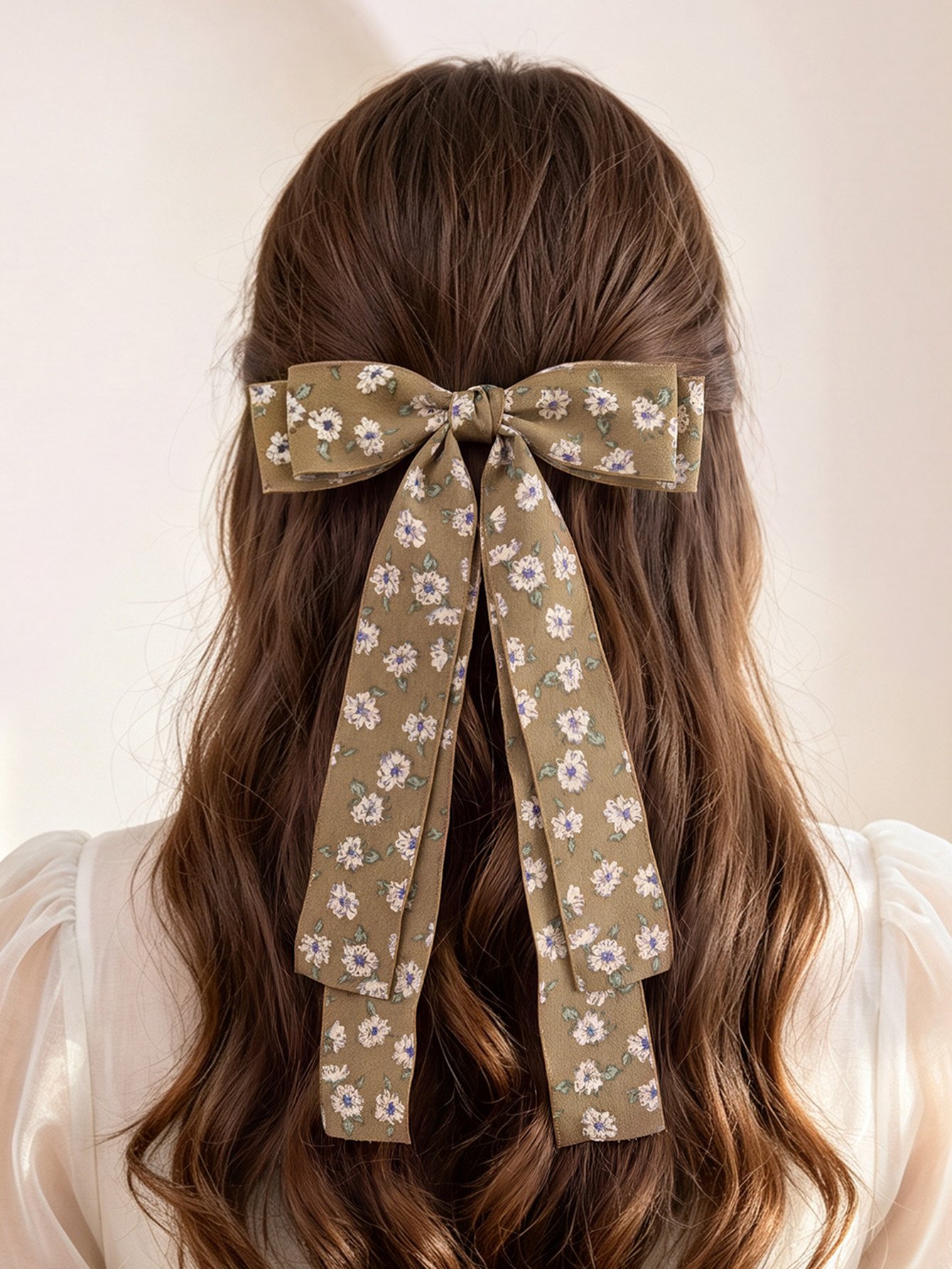 Floral Ribbon Hair Bow Clip