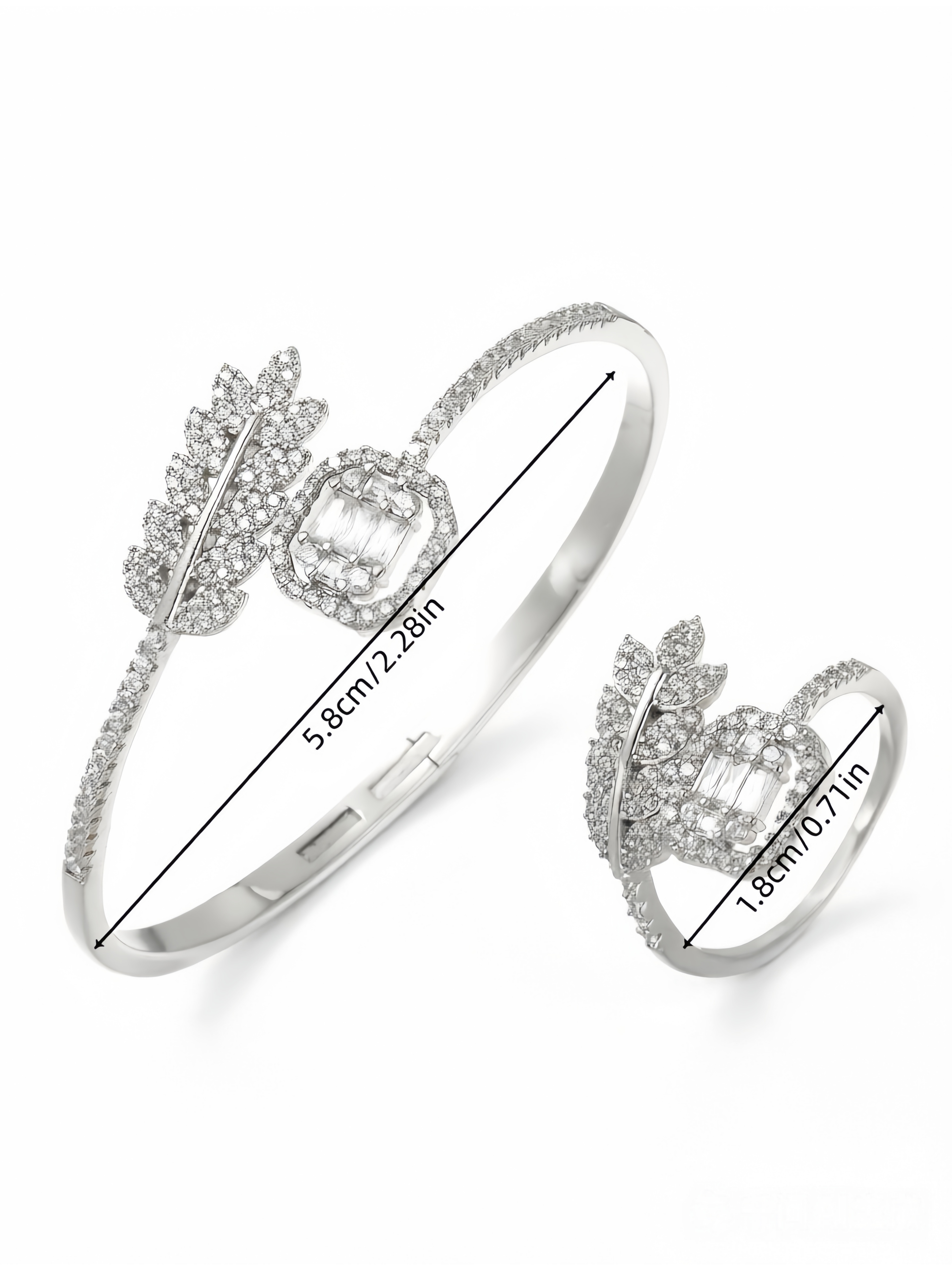 Silver Leaf Bangle and Ring Set