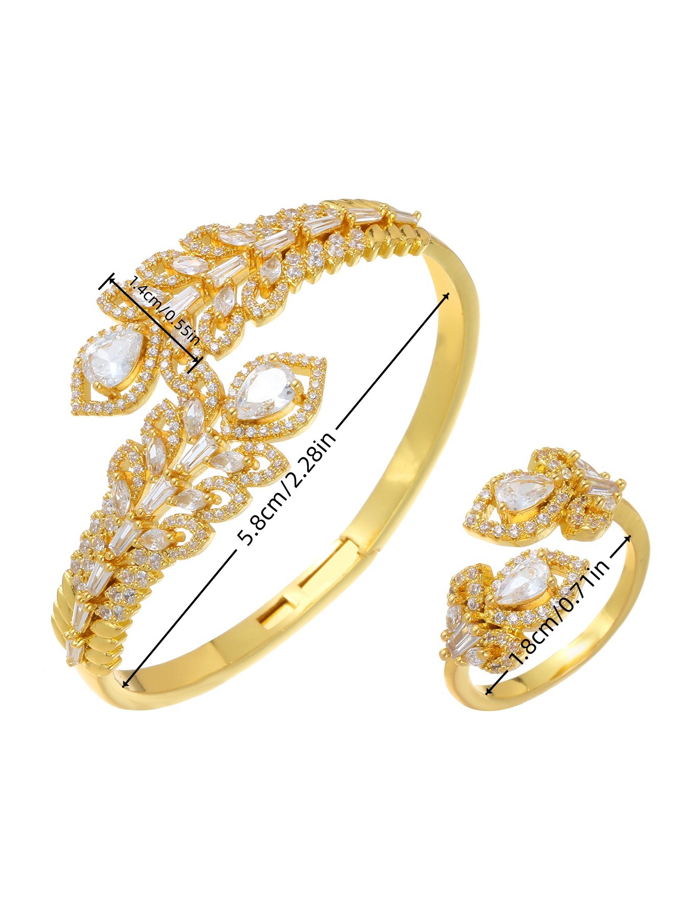 Gold Zircon Leaf Bangle and Ring Set
