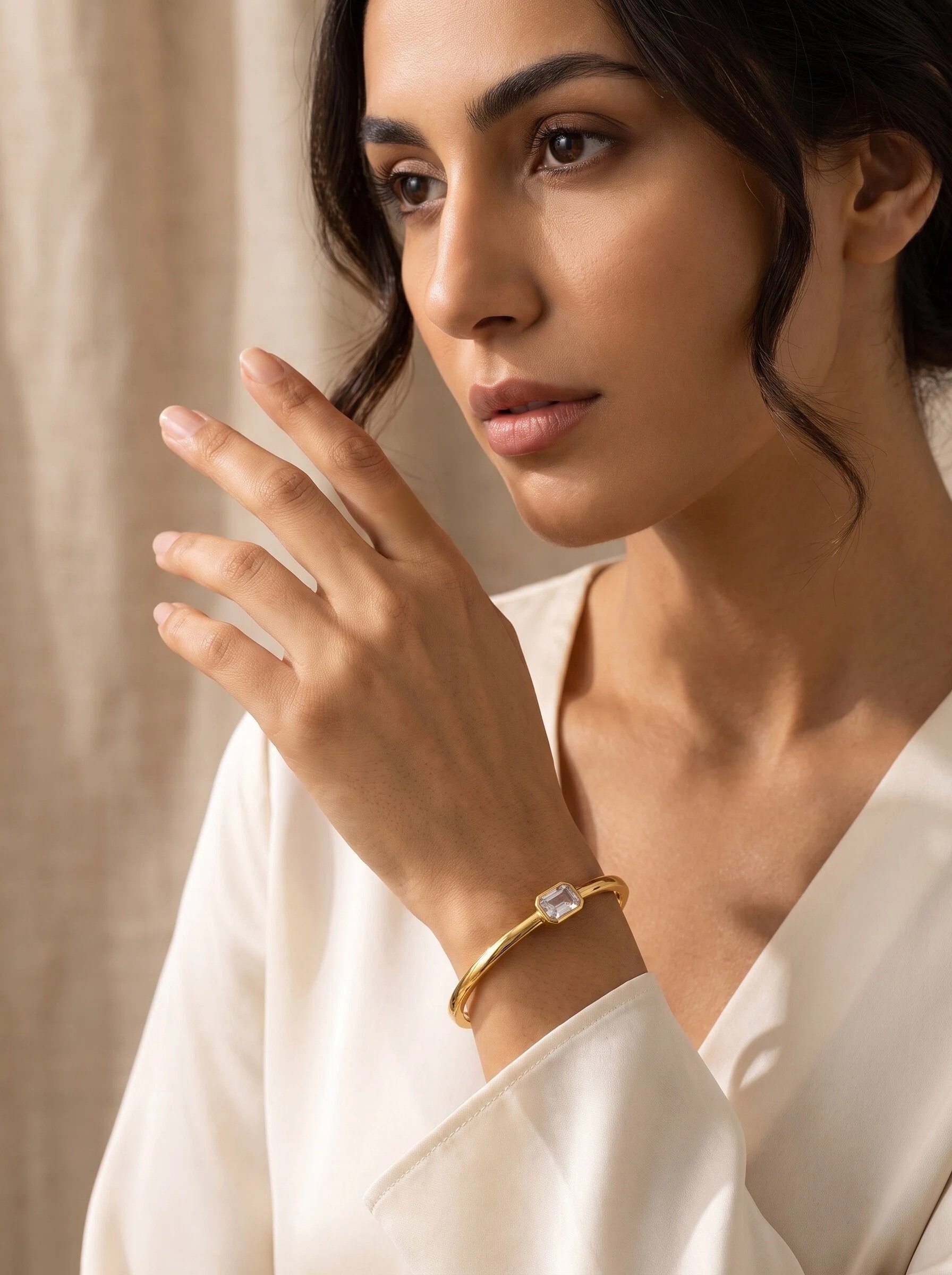 Gold Plated Zircon Cuff Bangle and Ring Set