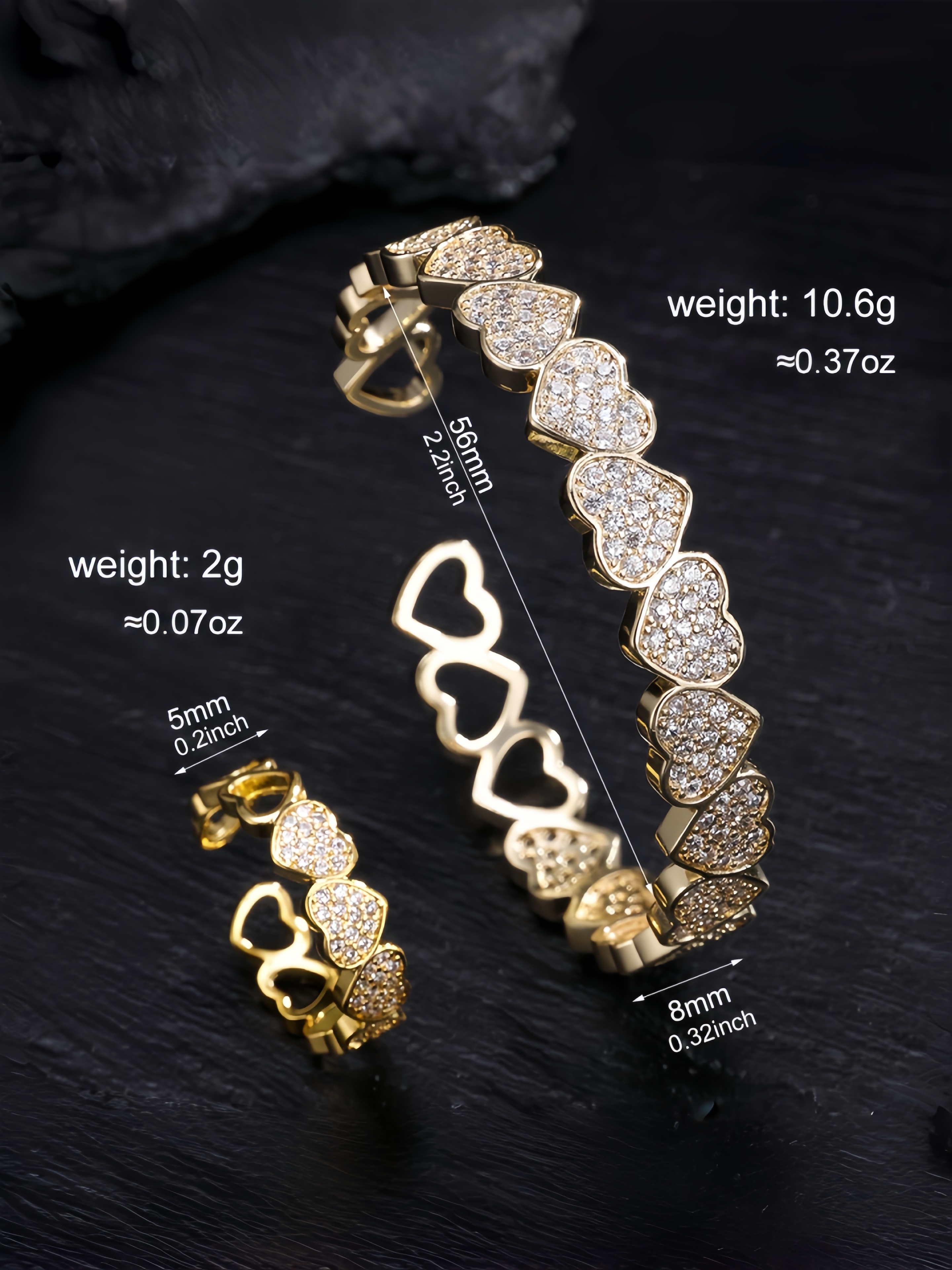 Gold Heart Zircon Bangle and Ring Set