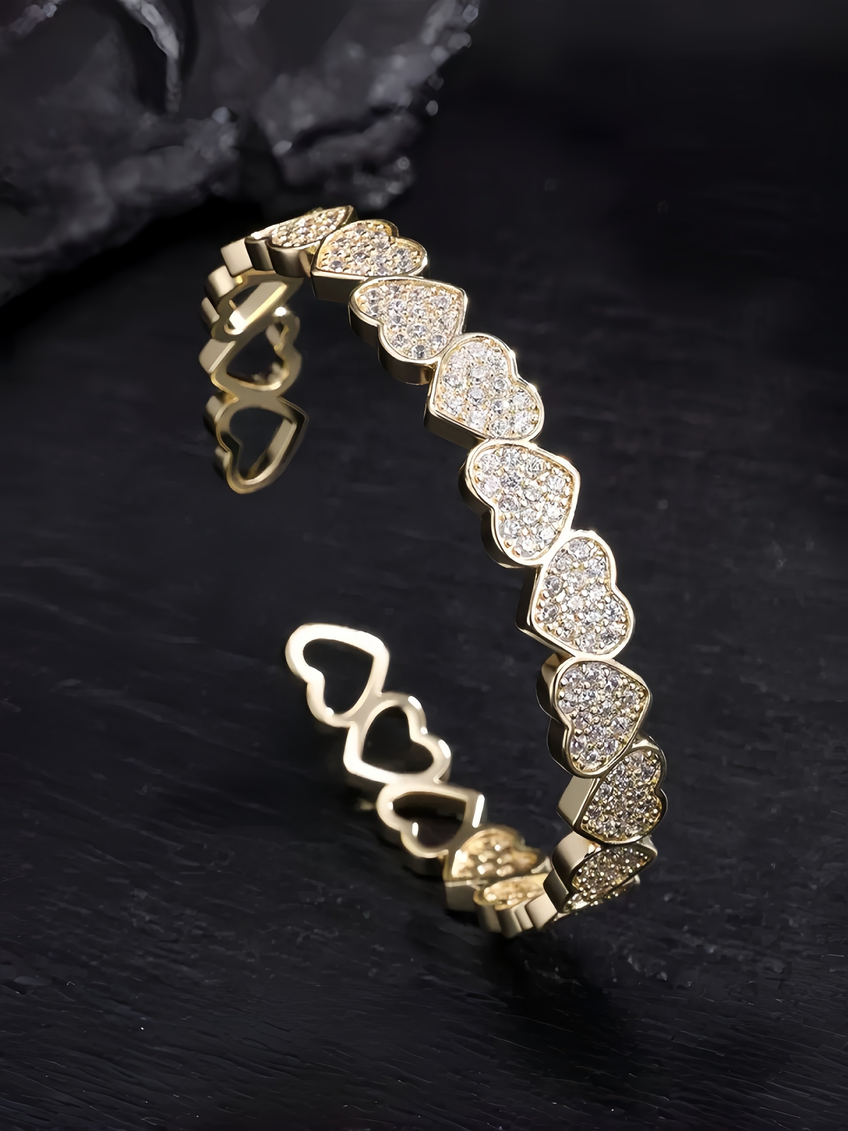 Gold Heart Zircon Bangle and Ring Set