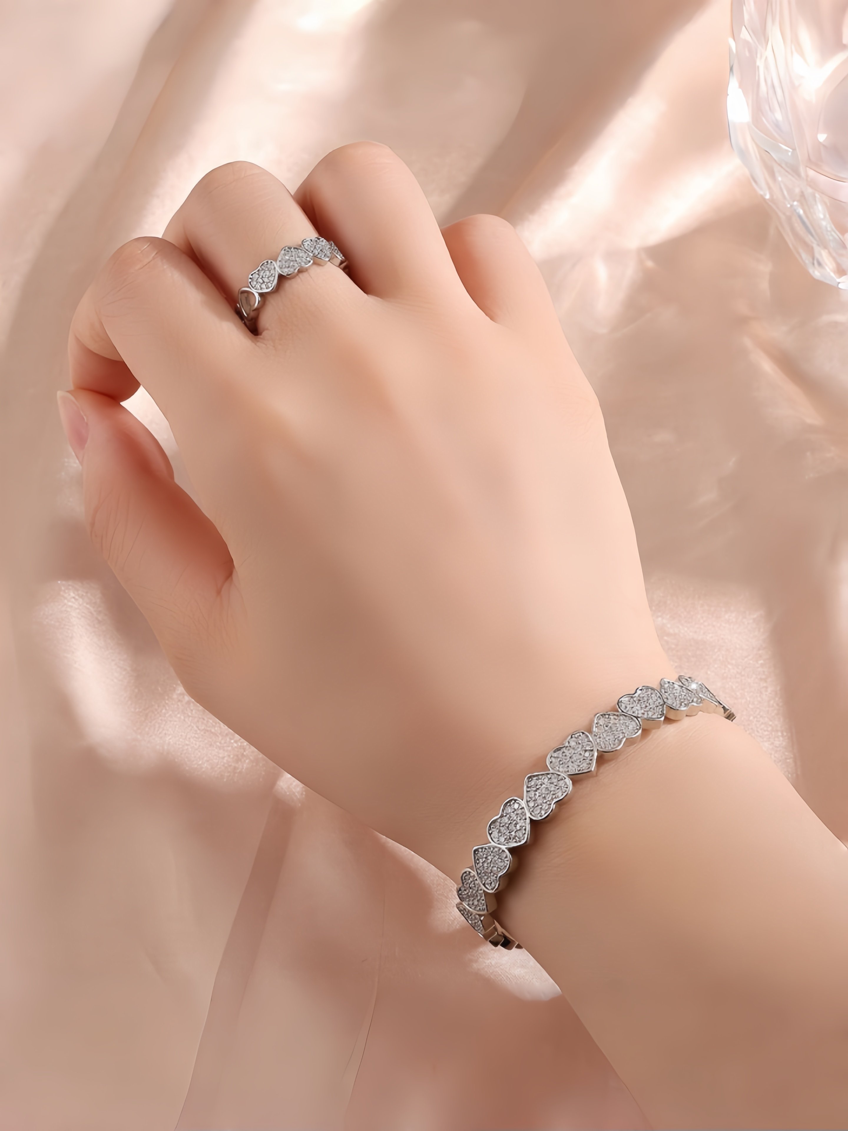 Silver Heart Bangle and Ring Set