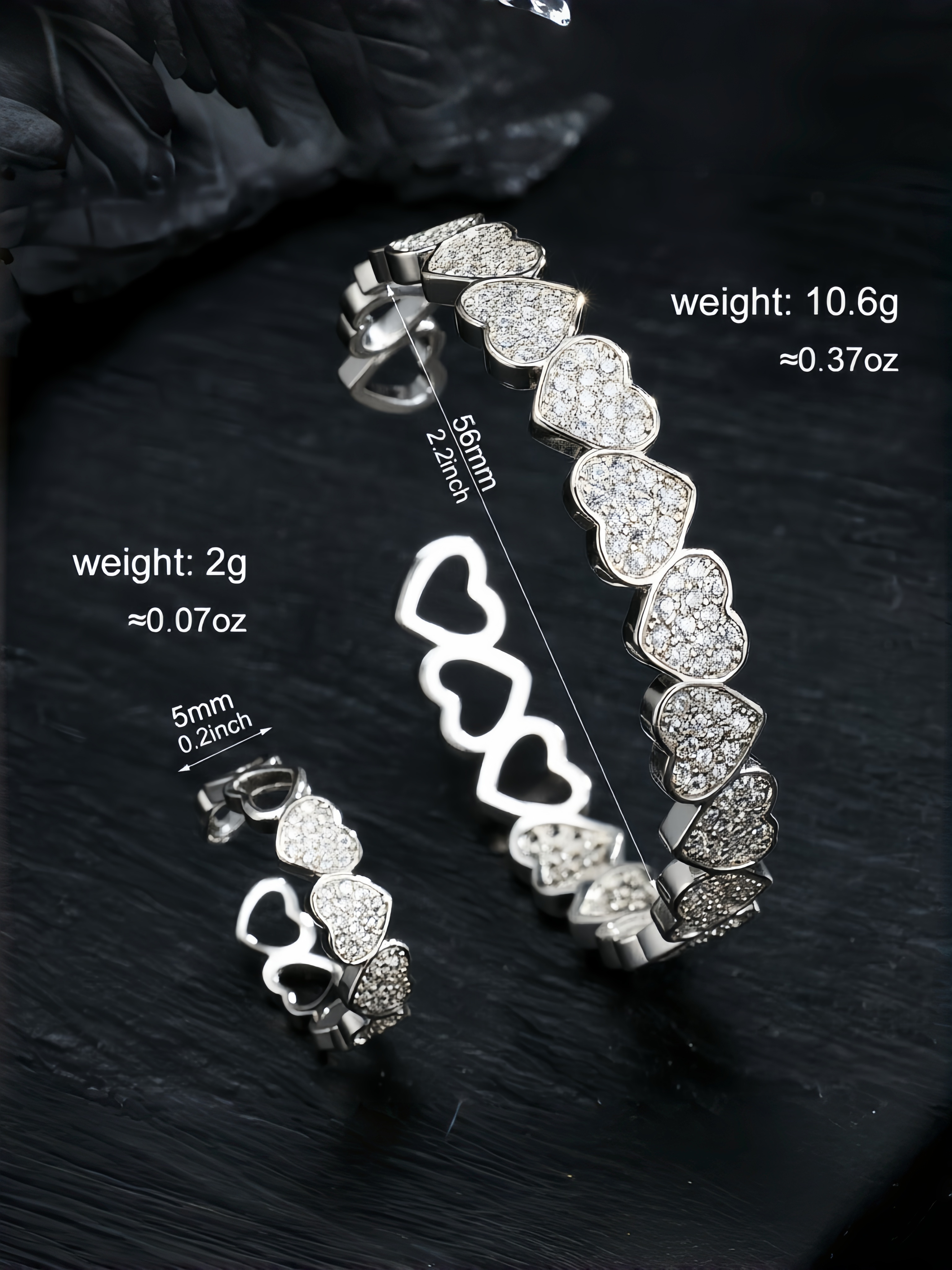 Silver Heart Bangle and Ring Set