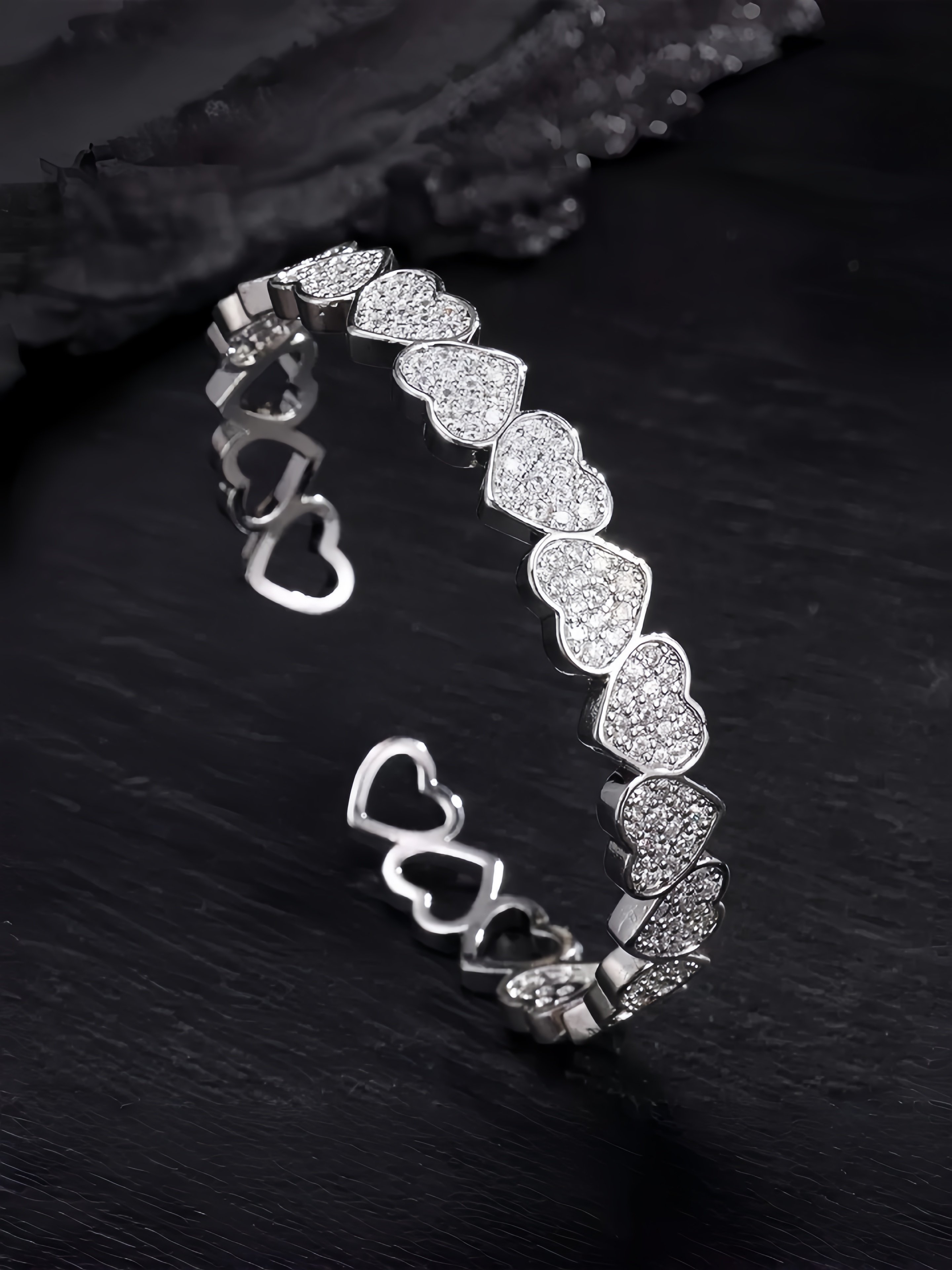 Silver Heart Bangle and Ring Set