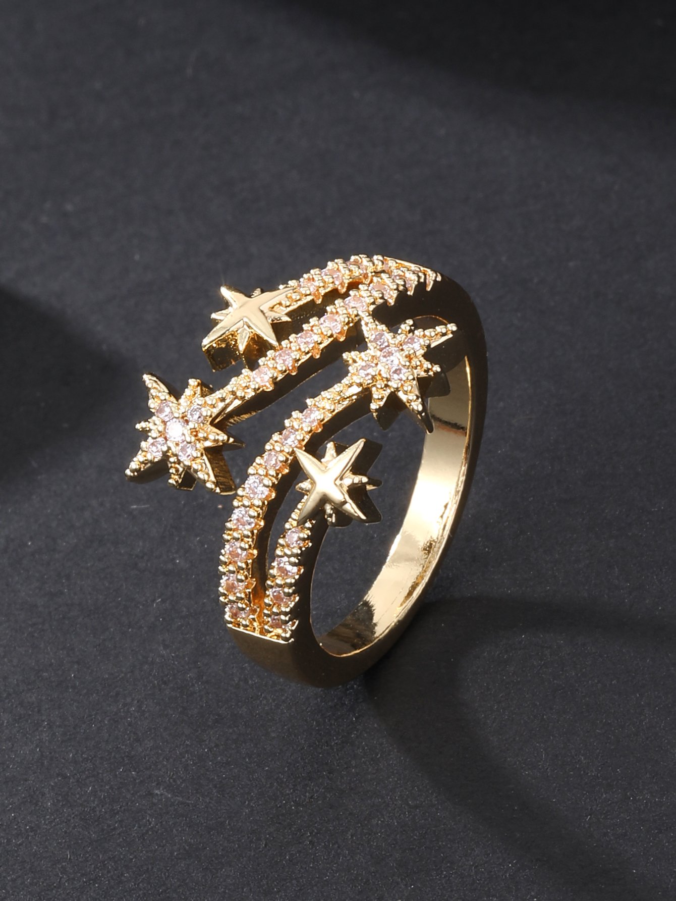 Gold-Plated Zircon Star Bangle and Ring Set