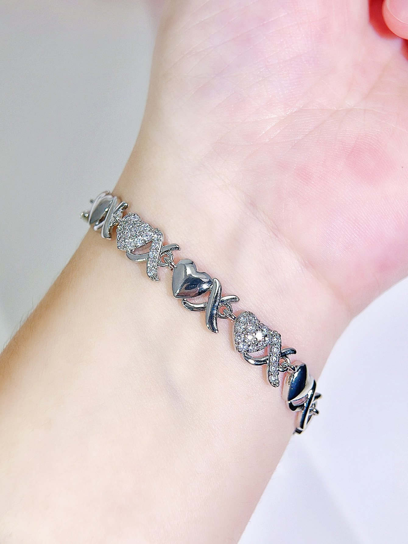 Silver Heart and X-Link Bracelet