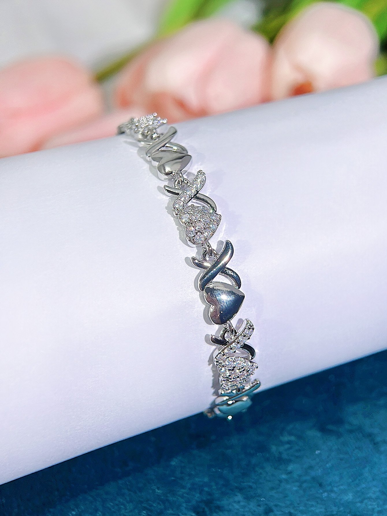 Silver Heart and X-Link Bracelet
