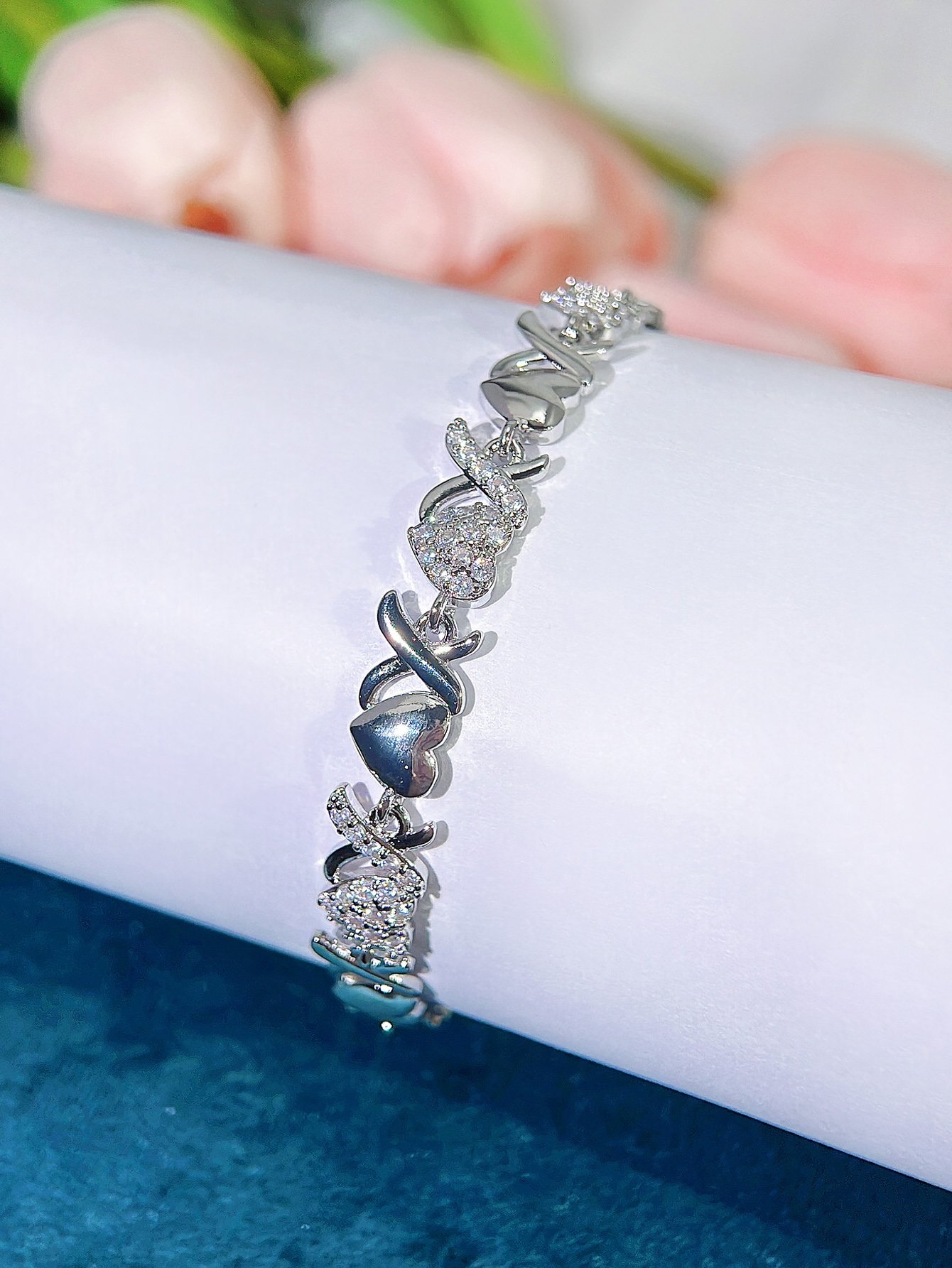 Silver Heart and X-Link Bracelet