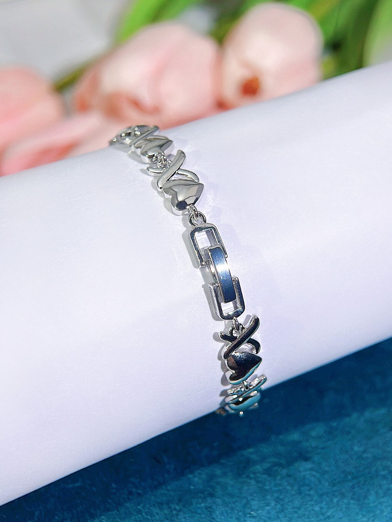 Silver Heart and X-Link Bracelet