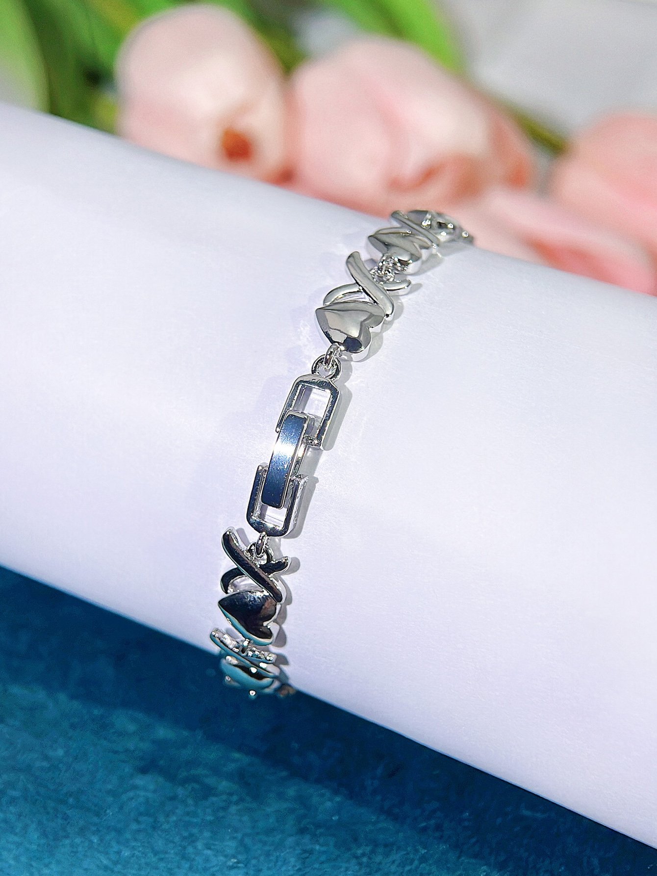 Silver Heart and X-Link Bracelet