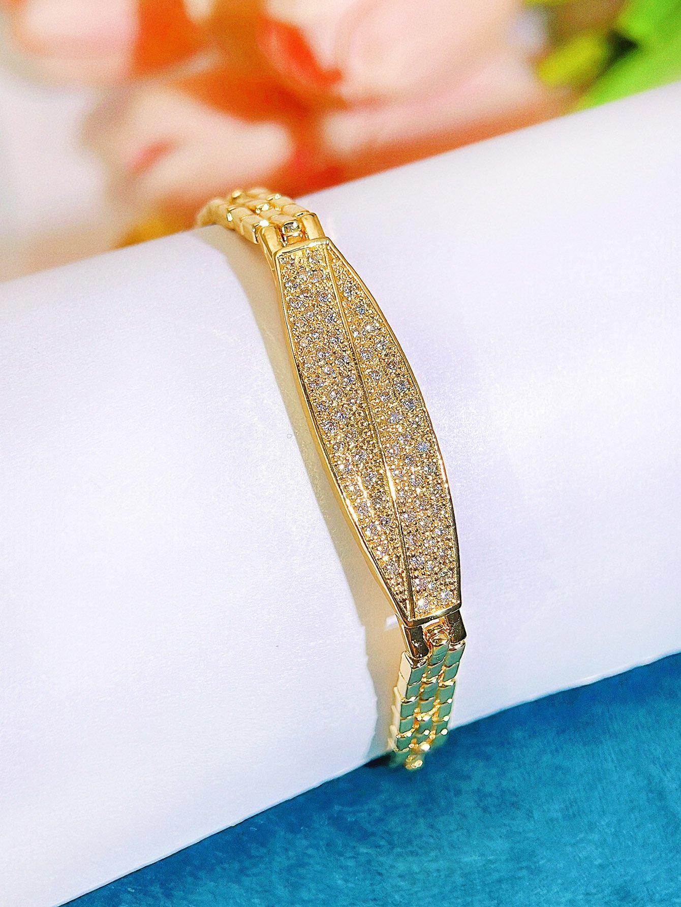 Gold-Plated Zirconia Link Bracelet