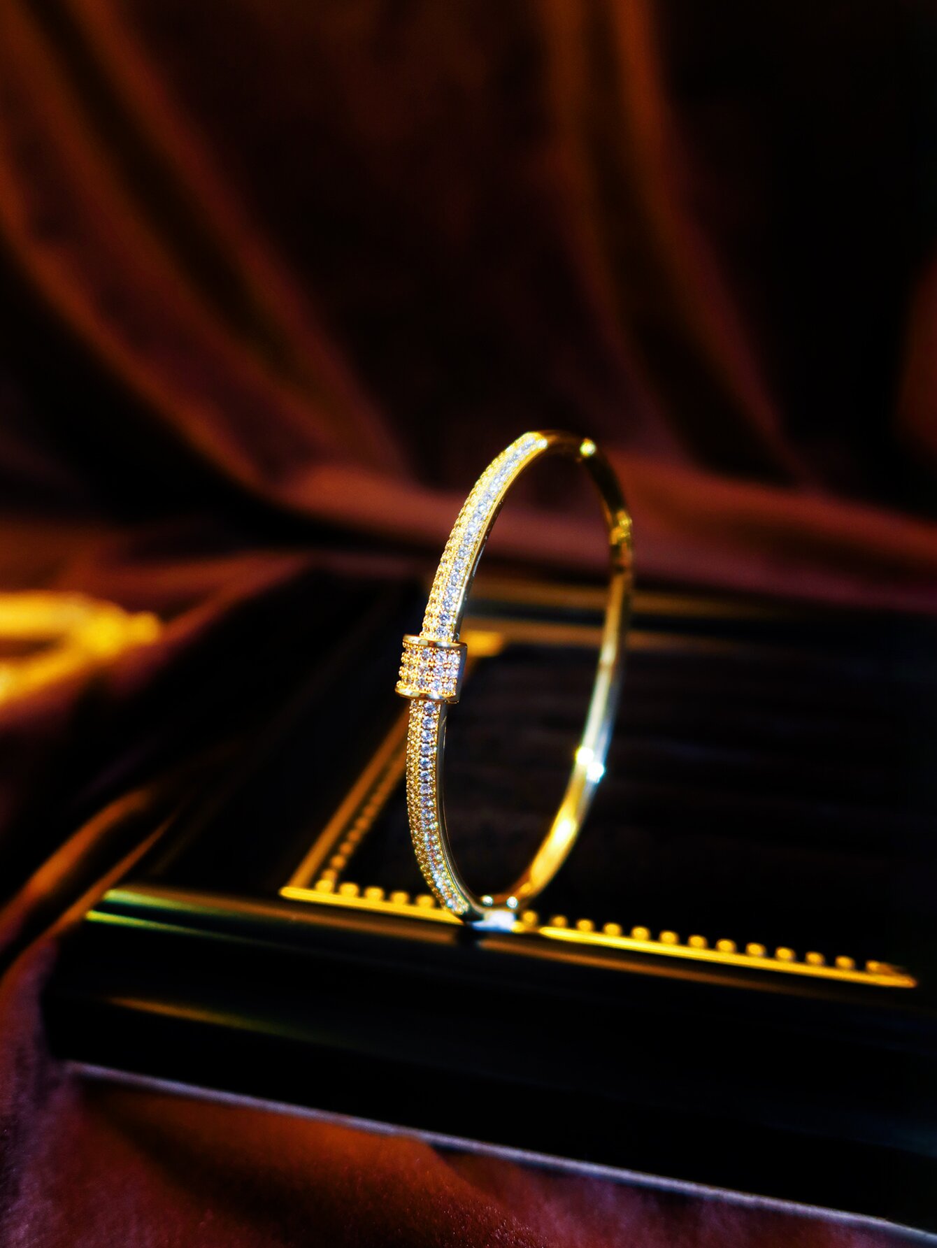 Gold Zirconia Open Cuff Bracelet