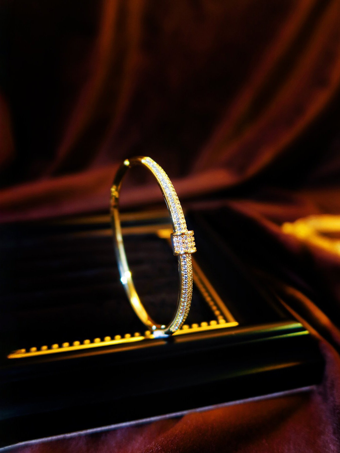 Gold Zirconia Open Cuff Bracelet