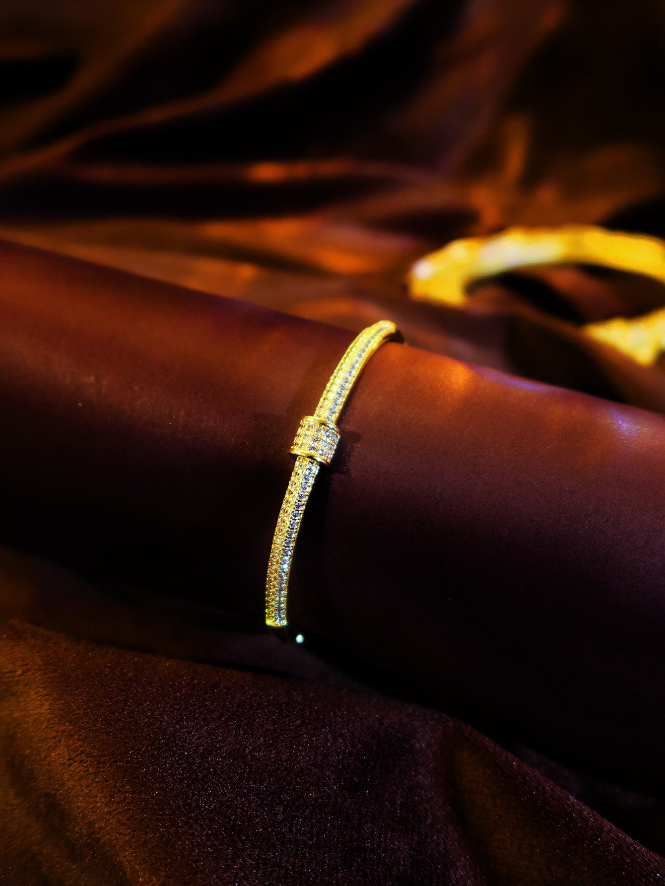 Gold Zirconia Open Cuff Bracelet
