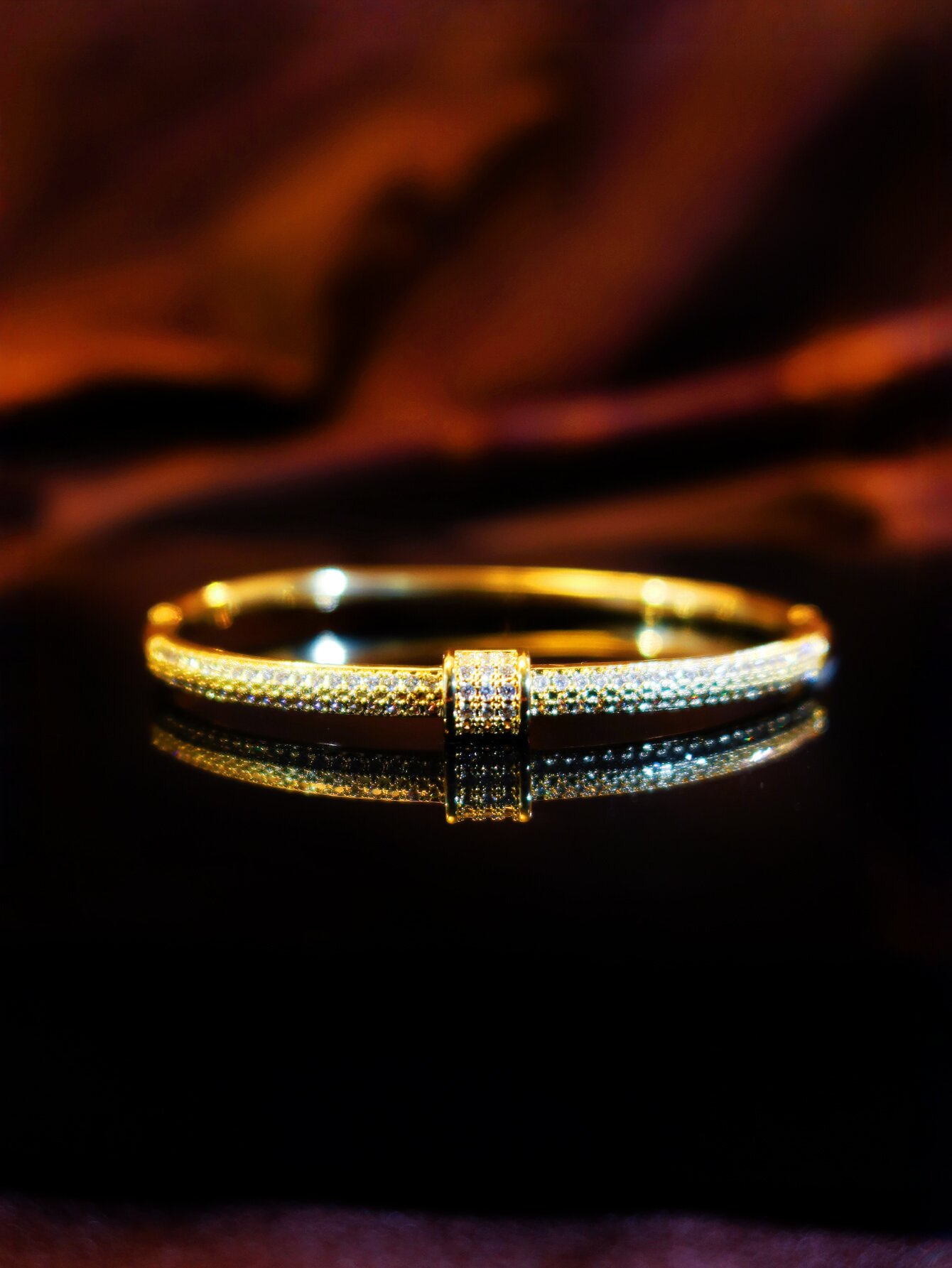 Gold Zirconia Open Cuff Bracelet