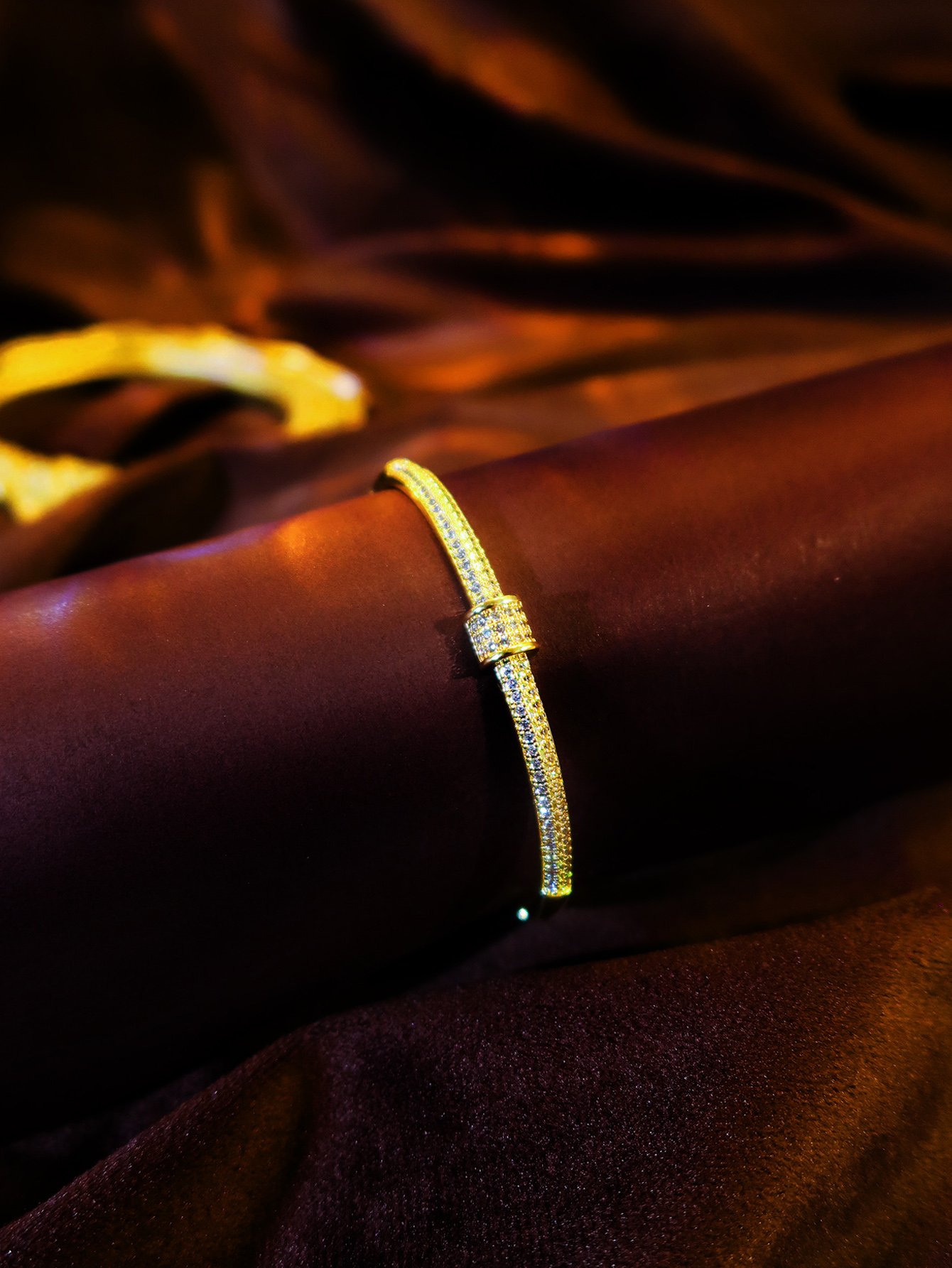 Gold Zirconia Open Cuff Bracelet