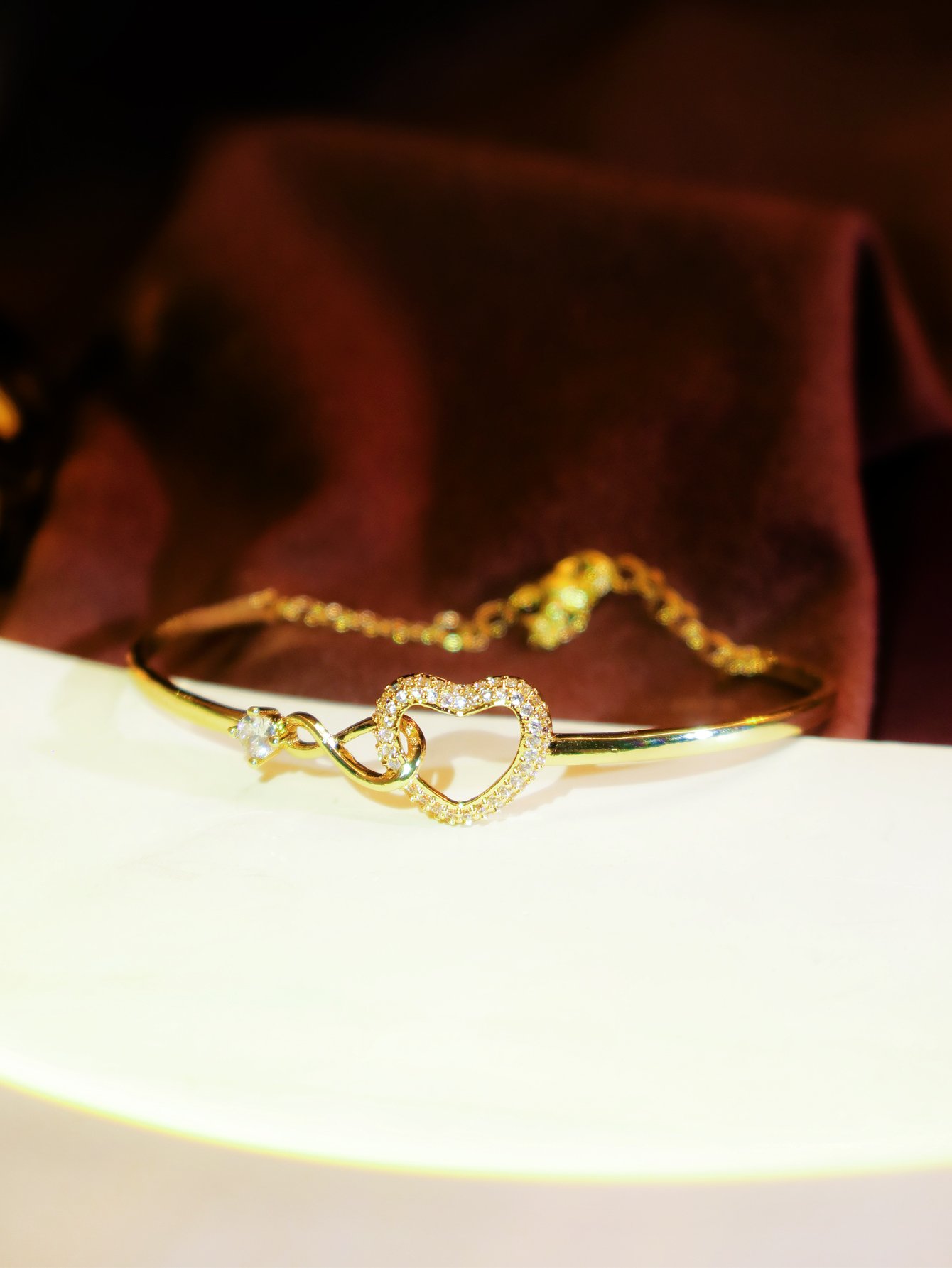Gold Plated Heart Bangle Bracelet