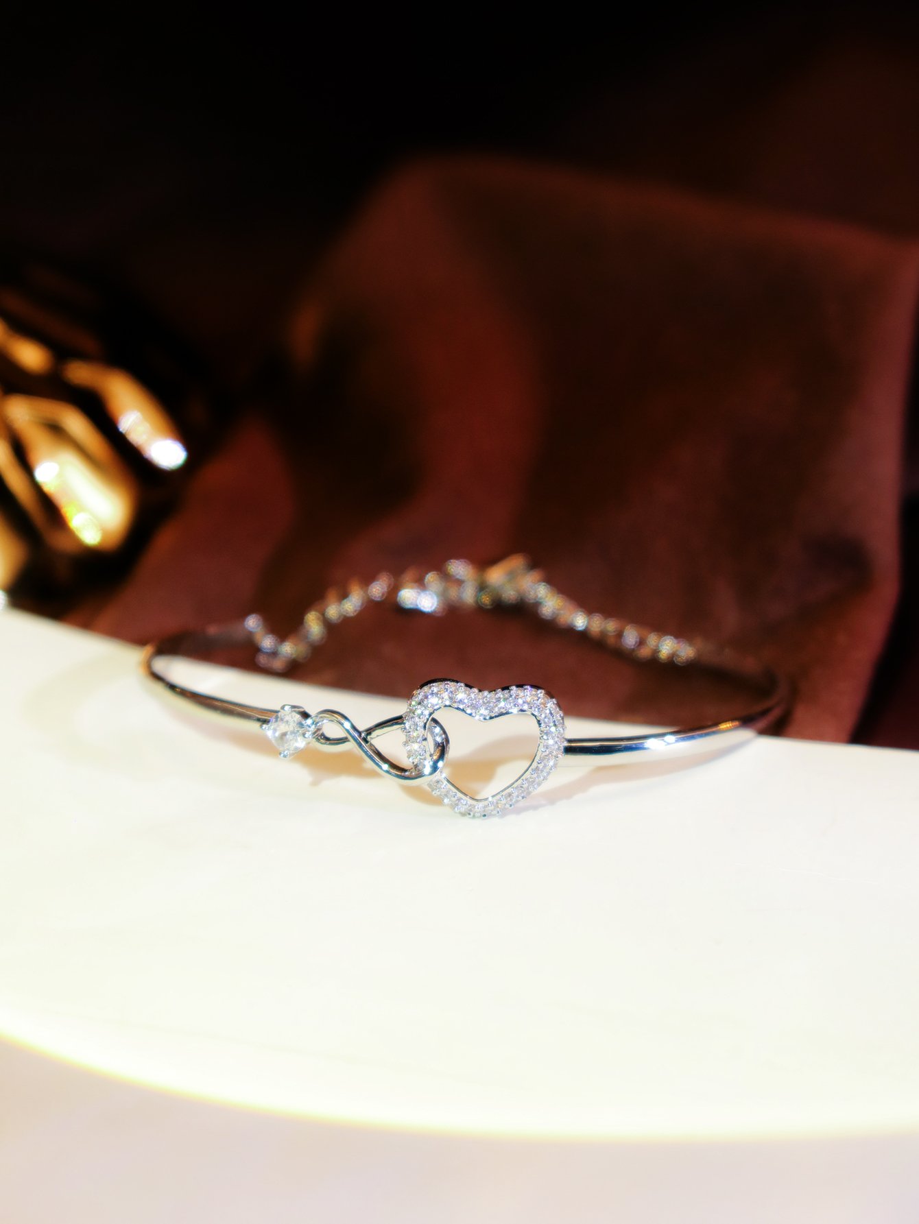 Silver Heart Bangle Bracelet with Zirconia