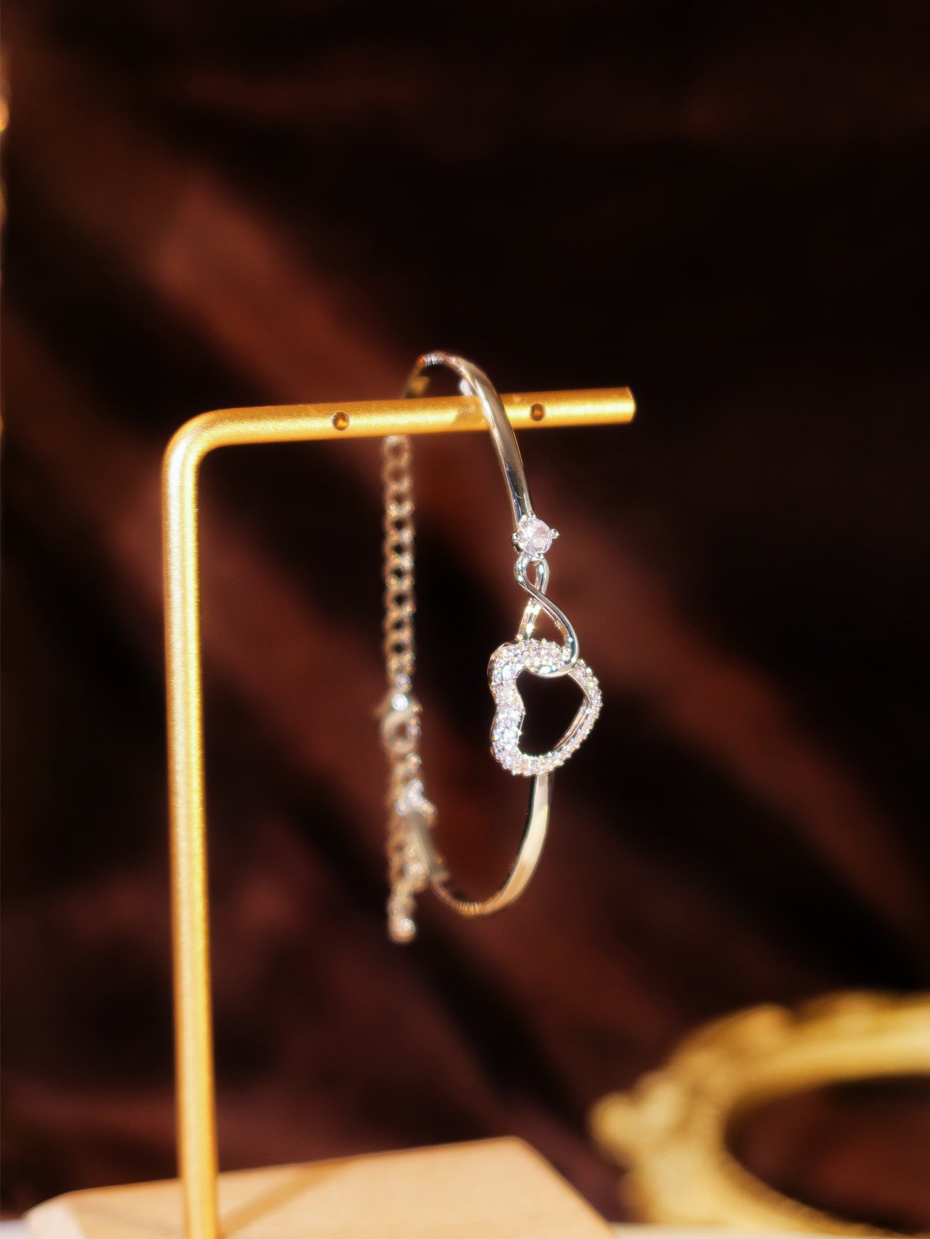Silver Heart Bangle Bracelet with Zirconia