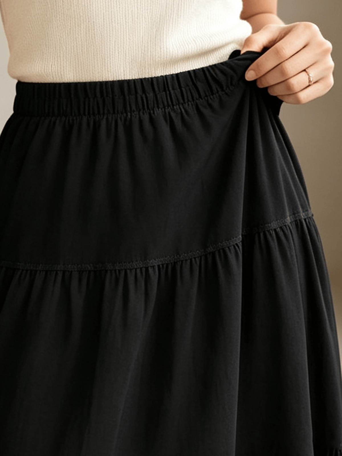 Black Tiered Maxi Skirt with Elastic Waist