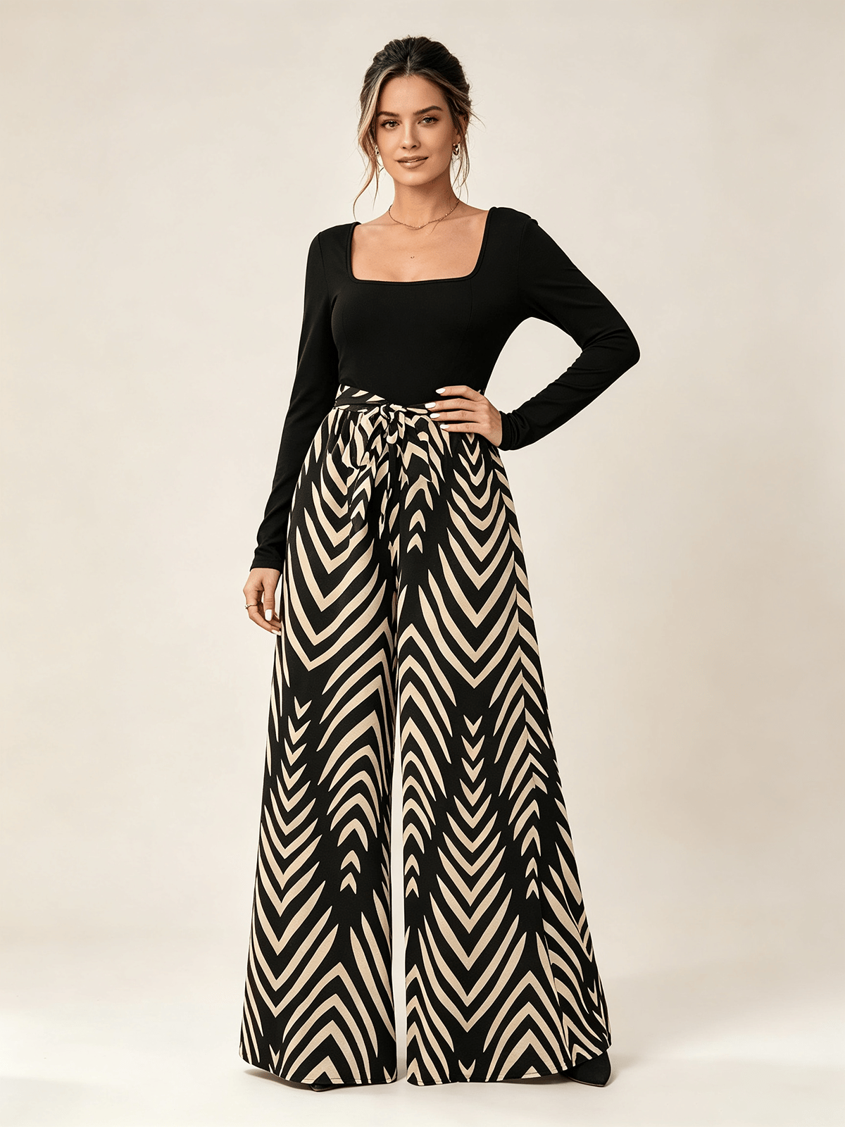 Multi-Patterned Wide Leg Pants and Bodysuit Co-ord Set